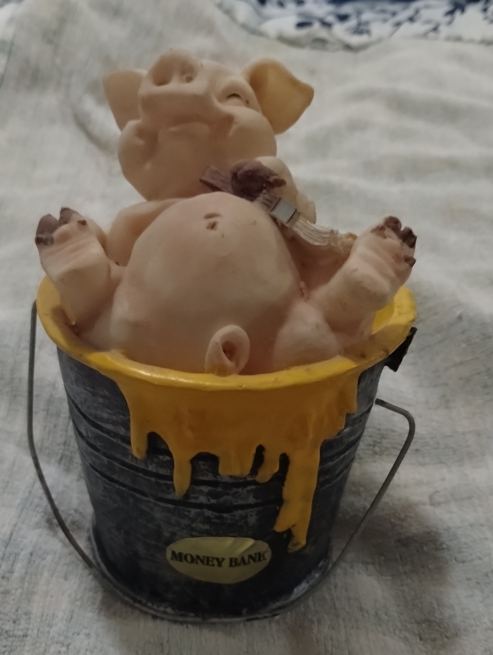 Money Bank Piggy in Yellow Bucket